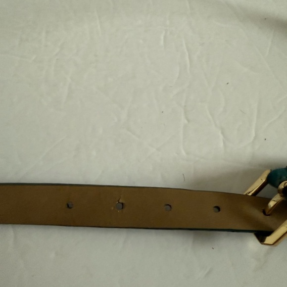 Teal Leather Belt with Gold Buckle and Textured Design - Picture 3 of 6